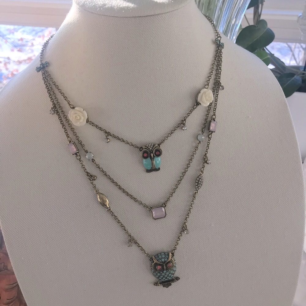 RARE Vintage Betsey Johnson 3 Strand Owl Necklace